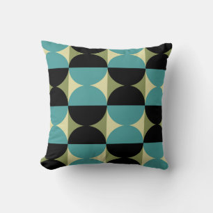 Retro Geometric Half Square and Circle Pattern Cushion