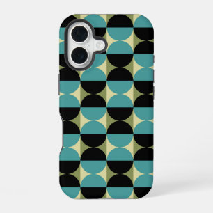 Retro Geometric Half Square and Circle Pattern iPhone 16 Case
