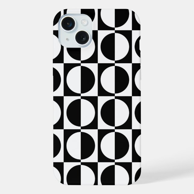 Retro Geometric Half Square and Circle Pattern iPhone Case (Back)
