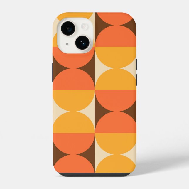 Retro Geometric Half Square and Circle Pattern iPhone Case (Back)