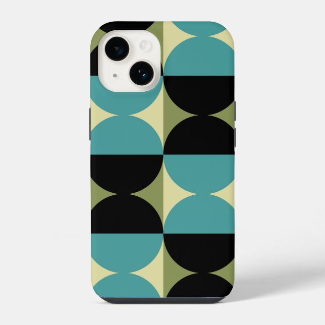 Retro Geometric Half Square and Circle Pattern iPhone Case (Back)