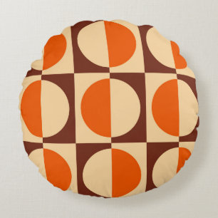 Retro Geometric Half Square and Circle Pattern Round Cushion