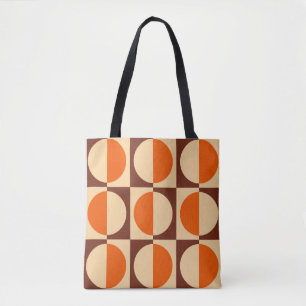 Retro Geometric Half Square and Circle Pattern Tote Bag