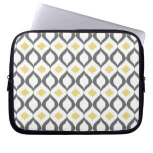 Retro Geometric Ikat Yellow Gray Pattern Laptop Sleeve
