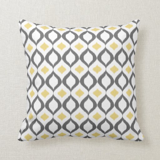 Image of Retro Geometric Ikat Yellow Grey Pattern Cushion