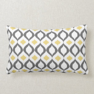 Retro Geometric Ikat Yellow Grey Pattern Lumbar Cushion