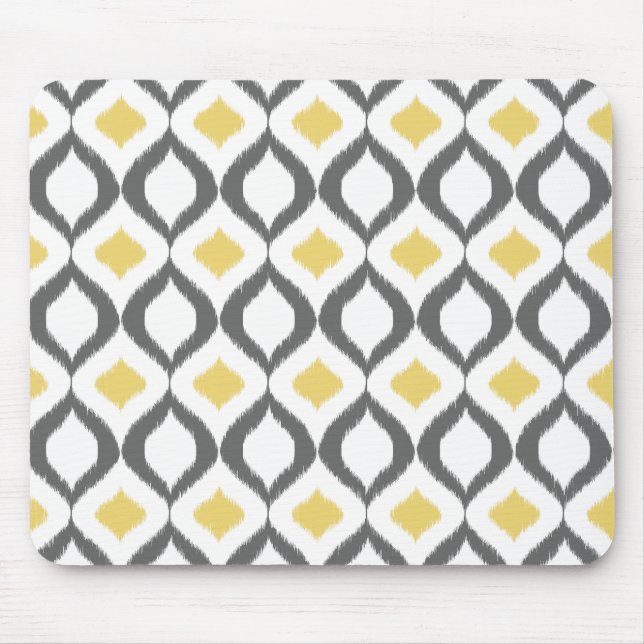 Retro Geometric Ikat Yellow Grey Pattern Mouse Mat (Front)