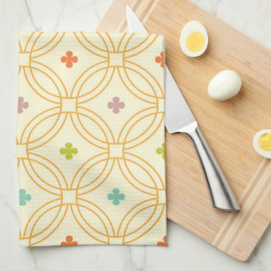 Retro Geometric Interlocking Circle Pattern Tea Towel