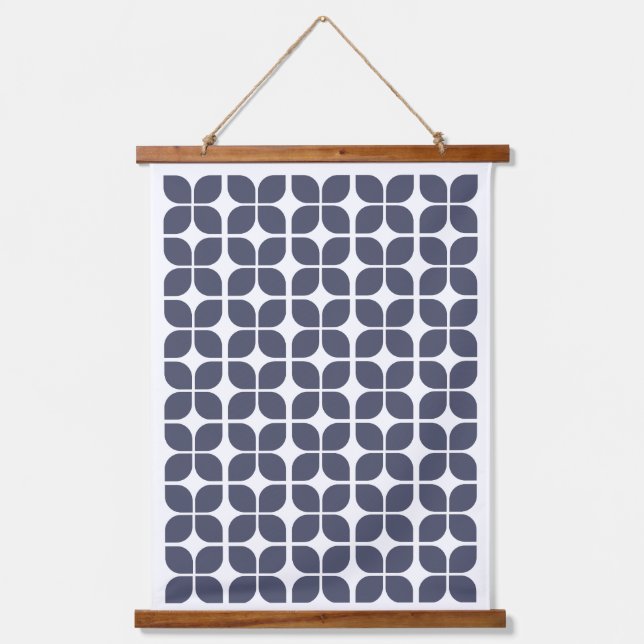 Retro Geometric Leaf Pattern Blue Hanging Tapestry (Front)