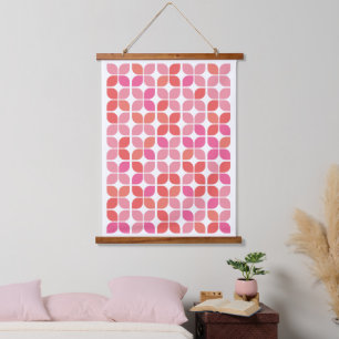 Retro Geometric Leaf Pattern Coral Orange Pink Hanging Tapestry