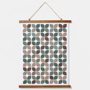 Retro Geometric Leaf Pattern Green Brown Taupe Hanging Tapestry