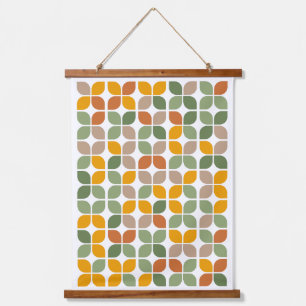 Retro Geometric Leaf Pattern Green Orange Taupe Hanging Tapestry
