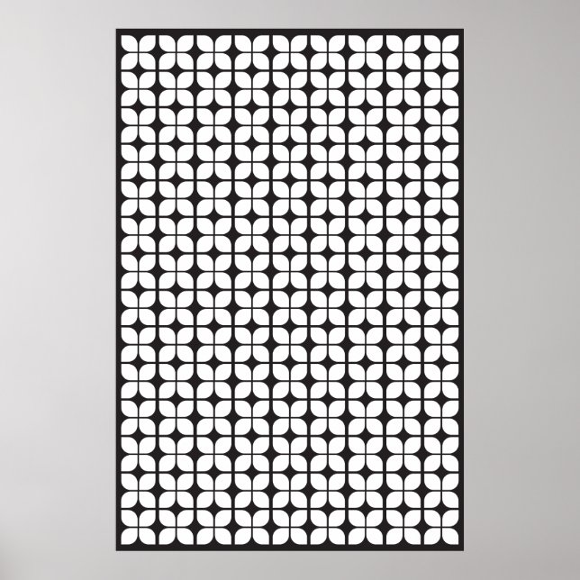Retro Geometric Leaf Pattern White Poster (Front)