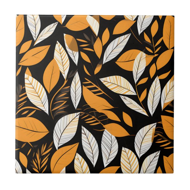 Retro Geometric Leaves on Bold Background Tile (Front)
