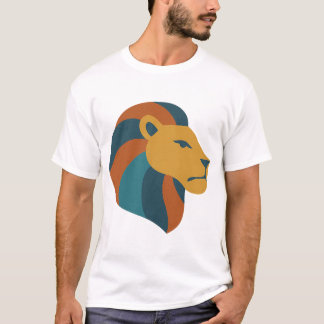 Retro Geometric Lion Head – Mid-Century Modern T-Shirt