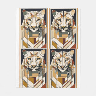 Retro Geometric Lion T-Shirt Fleece Blanket