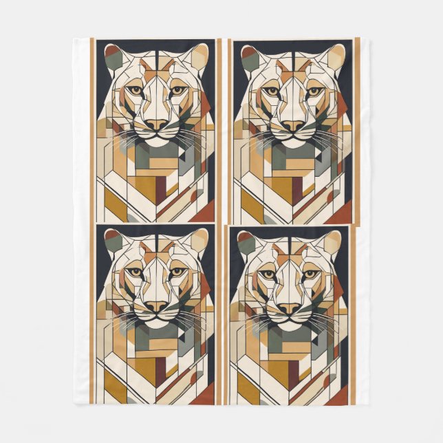 Retro Geometric Lion T-Shirt Fleece Blanket (Front)