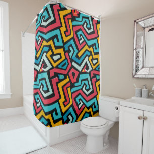 Retro Geometric Maze Pattern Shower Curtain