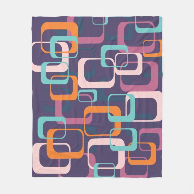Retro Geometric Mid Century Shapes Art Purple Fleece Blanket (Front)