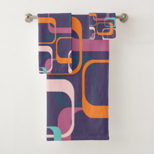 Retro Geometric Mid Century Shapes Atomic Purple Bath Towel Set