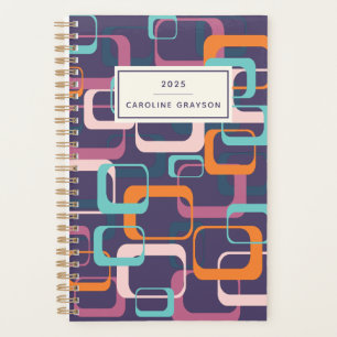 Retro Geometric Mid Mod Atomic Purple Personalised Planner