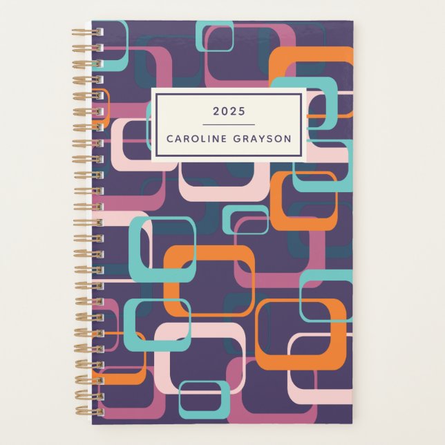 Retro Geometric Mid Mod Atomic Purple Personalised Planner (Front)