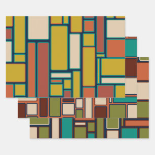 Retro Geometric Midcentury Modern Patterns Wrapping Paper Sheet
