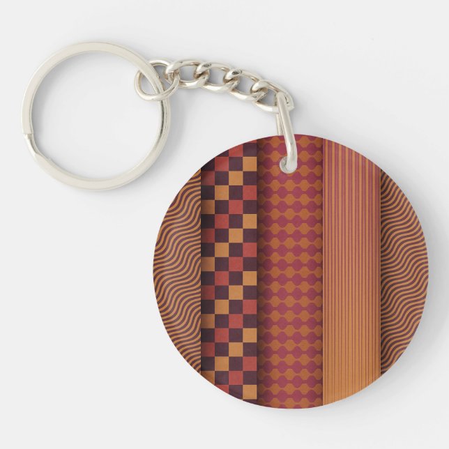 Retro Geometric Midcentury Pattern Key Ring (Front)
