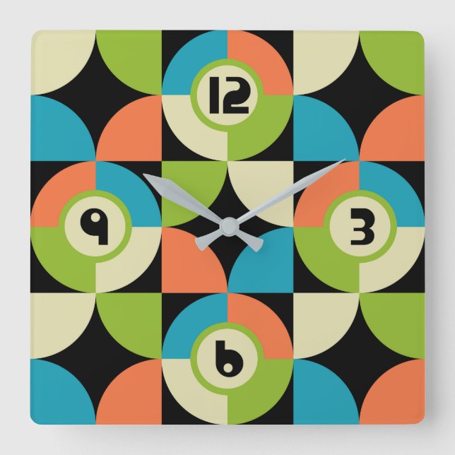 Retro Geometric Modernist Pattern Square Wall Clock (Front)