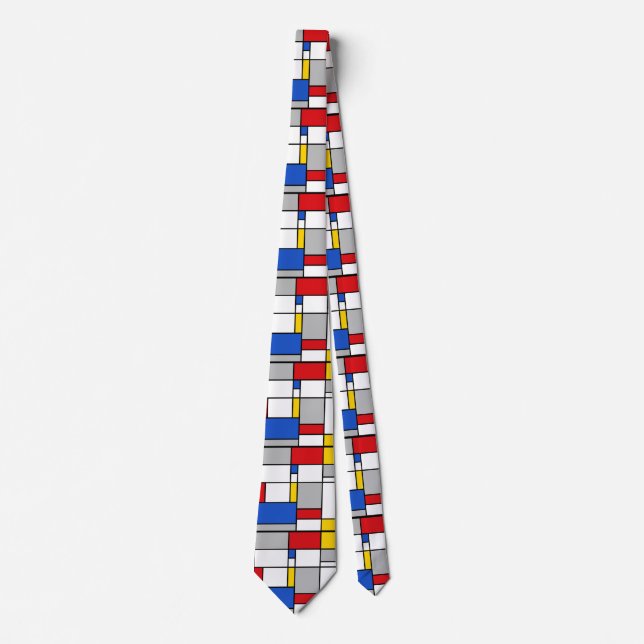 Retro Geometric Mondrian Style Colour Composition Tie (Front)
