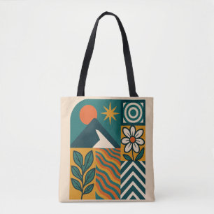 Retro Geometric Nature Design Tote Bag