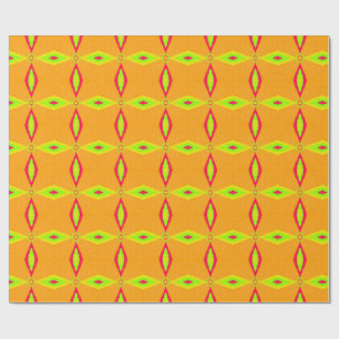 Retro Geometric Orange and Lime Diamond Pattern  Wrapping Paper