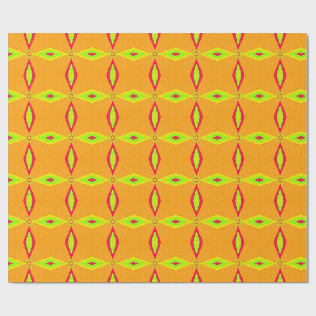 Retro Geometric Orange and Lime Diamond Pattern  Wrapping Paper (Flat)