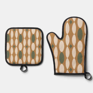 Retro Geometric Oven Mitt & Pot Holder Set