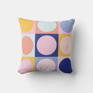 Retro Geometric Pastel Colour Block Pink Blue Cushion