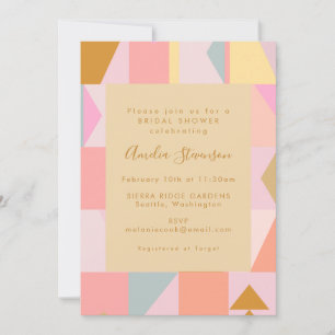 Retro Geometric Pastel Pink Gold Bridal Shower Invitation
