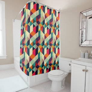 Retro Geometric Pattern 3D Mid Century Modern  Shower Curtain