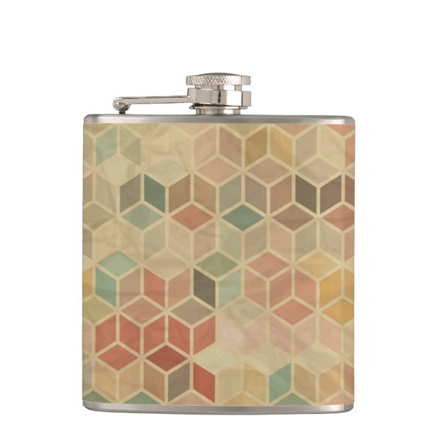 Retro geometric pattern 5 hip flask (Front)