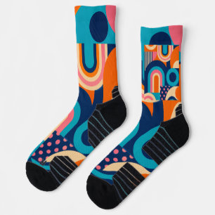 Retro Geometric Pattern Crew Socks