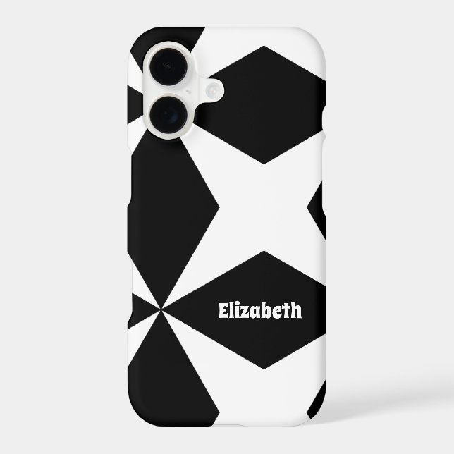 Retro Geometric Pattern Custom Name Black & White (Back)