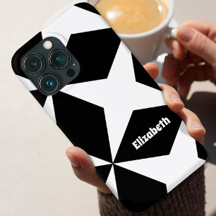 Retro Geometric Pattern Custom Name Black & White iPhone 11 Case