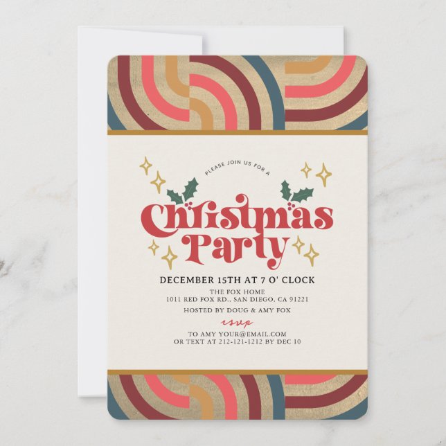 Retro Geometric Pattern Gold Christmas Party Invitation (Front)