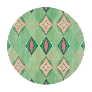 Retro Geometric Pattern Green Pink Diamond Star Cutting Board