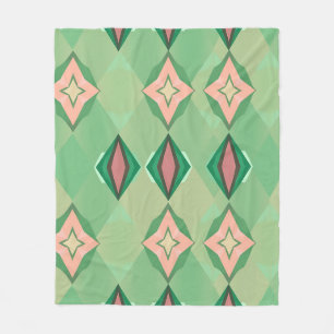 Retro Geometric Pattern Green Pink Diamond Star Fleece Blanket