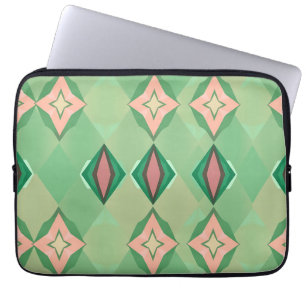 Retro Geometric Pattern Green Pink Diamond Star Laptop Sleeve