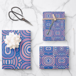 Retro Geometric Pattern in Blue and Pink Wrapping Paper Sheet