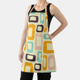 Retro geometric pattern in light beige background apron