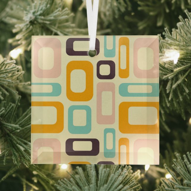 Retro geometric pattern in light beige background glass tree decoration (Insitu)