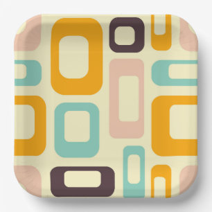 Retro geometric pattern in light beige background paper plate