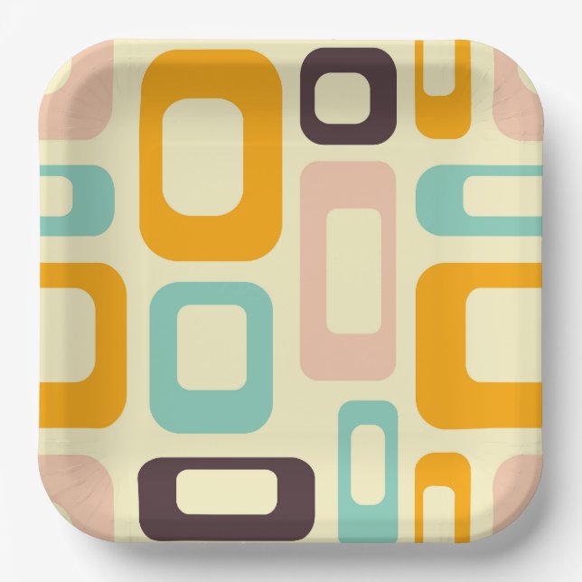Retro geometric pattern in light beige background paper plate (Front)